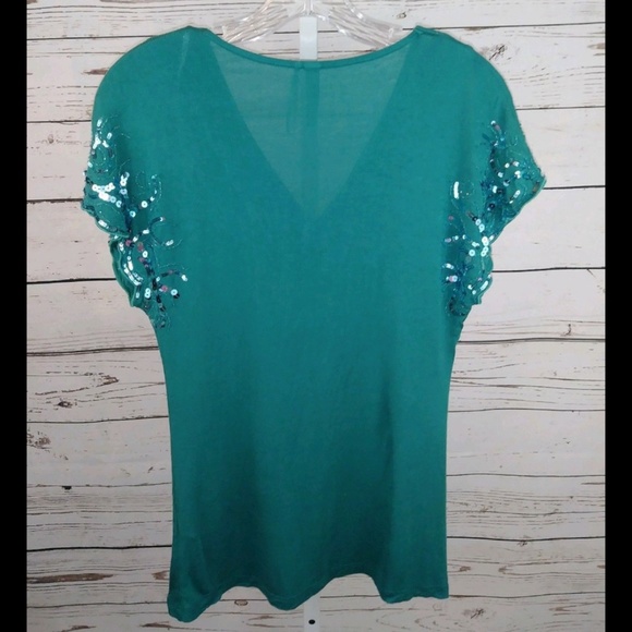 🌸 4 for $25 Kische embellished teal blouse size M - Picture 2 of 4